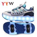 LED Lights Kids Roller Skate Shoes Detachable Boys Girls With 4 Wheels Running Deformation Adults Casual Parkour Skating Shoes