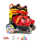 Flash Double Row Roller Skates Shoes Children's Speed Ice Skates Beginner 4-wheel Roller Skates Adjustable Size Rollers for Kids