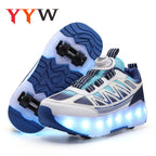 LED Lights Kids Roller Skate Shoes Detachable Boys Girls With 4 Wheels Running Deformation Adults Casual Parkour Skating Shoes