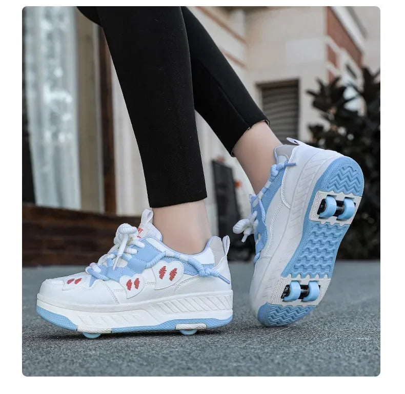 4 Wheels Roller Skate Shoes for Boys Girls Sneakers with Detachable Wheels Sport Shoe for Kids Removable Pulley Skate Skating