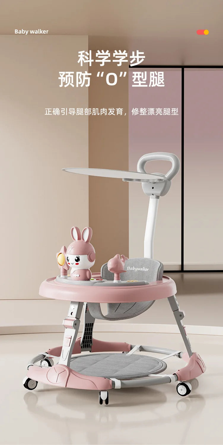 Baby Walker 7-speed Adjustable Music Multi-function Anti-O-leg Anti-rollover Folding Baby Walker for 6-18 Months