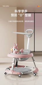 Baby Walker 7-speed Adjustable Music Multi-function Anti-O-leg Anti-rollover Folding Baby Walker for 6-18 Months