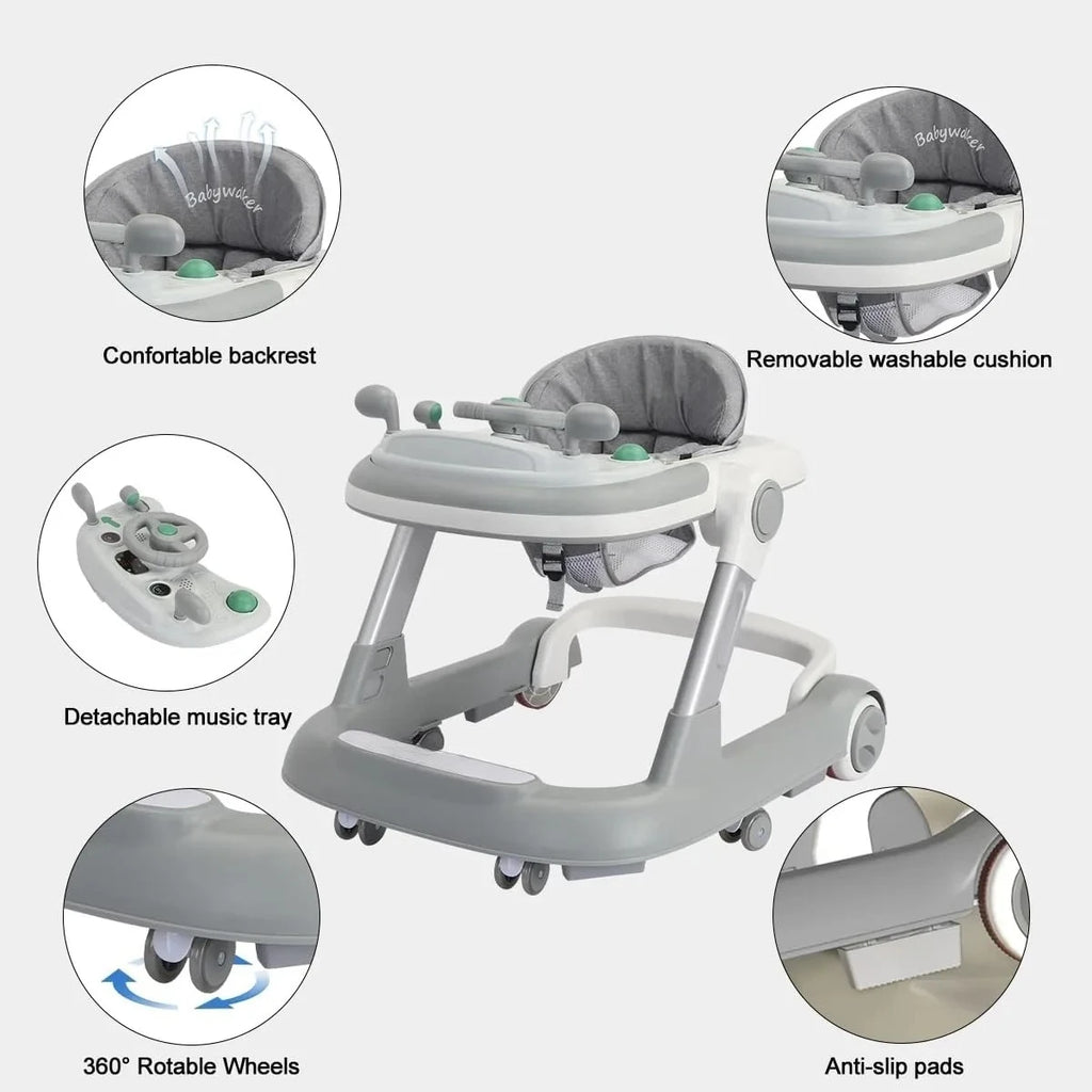 3 in 1 Foldable Baby Walker Anti Tip Toddler Push Walker with Removable Feeding Tray No Battery Anti O Leg
