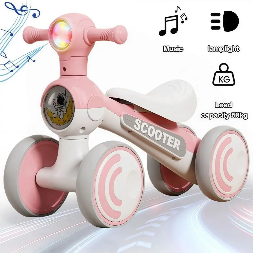 Mini Baby Balance Bike with Music & Lights Multifunction Children Bicycle Cartoon 4 Wheels Walker Balancing Scooter
