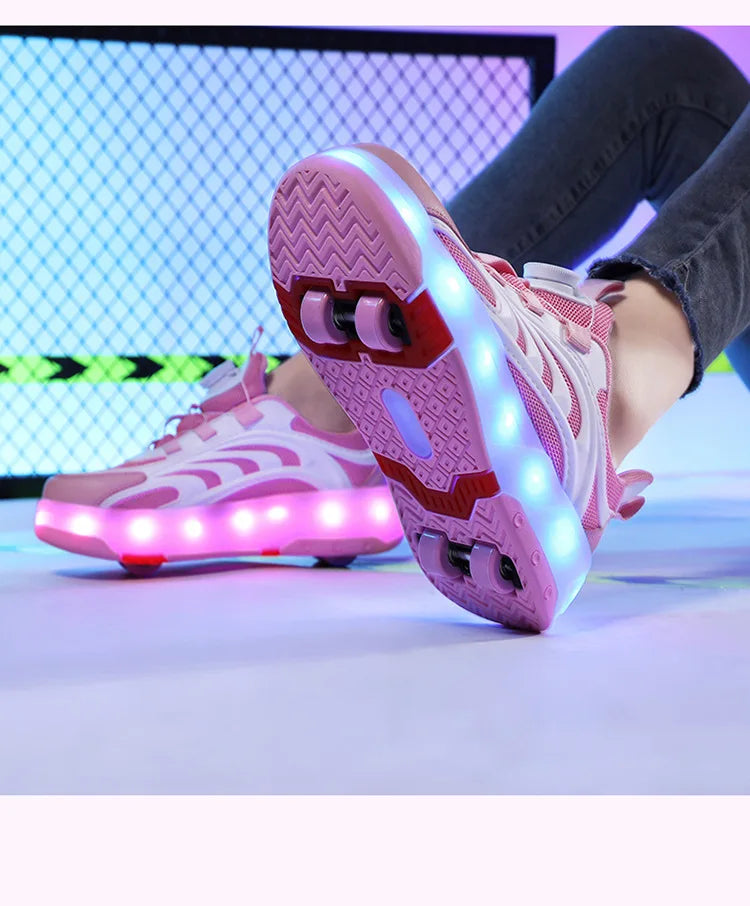 Detachable Wheel Roller Skate Shoes Children's Speed Roller Skates Boys' Sports Racing Sneaker with 2 Wheels Ice Skating Shoes