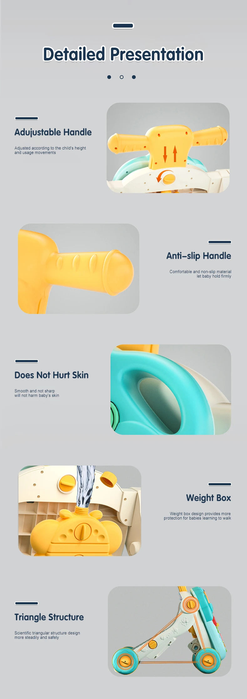 Versatile 5-in-1 Design Baby Walker Portable Toddler Trolley with Toys  6-12 Months Sit-to-Stand Learning Walker