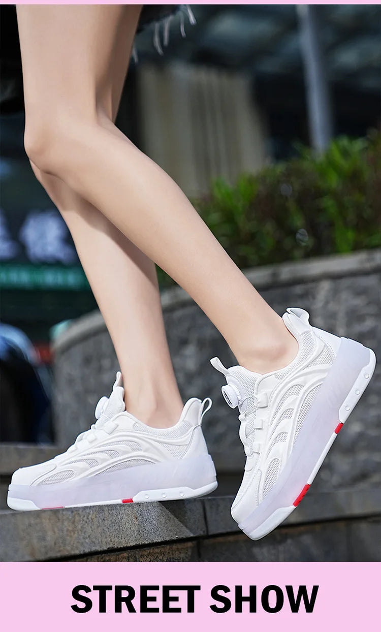 Detachable Wheel Roller Skate Shoes Children's Speed Roller Skates Boys' Sports Racing Sneaker with 2 Wheels Ice Skating Shoes