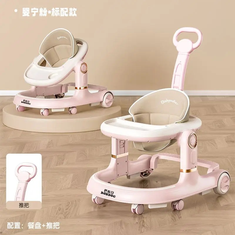 New 4-in-1 Multifunctional Baby Walker Anti-Bow Legs Anti-Tip Design 360° Swivel Silent Wheels Suitable 6-18 Months Solid Color
