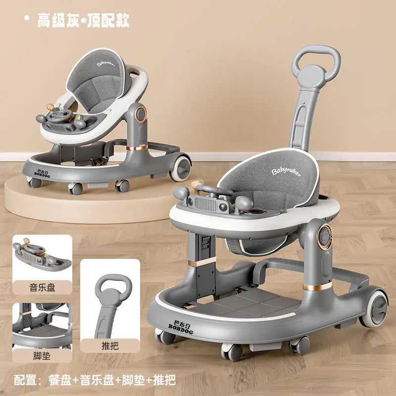 New 4-in-1 Multifunctional Baby Walker Anti-Bow Legs Anti-Tip Design 360° Swivel Silent Wheels Suitable 6-18 Months Solid Color