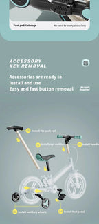 Children's Bicycle Unisex Kids Baby Dual-purpose Bike 2-3 Years Old 5-in-1 Riding Balance Bike Foldable