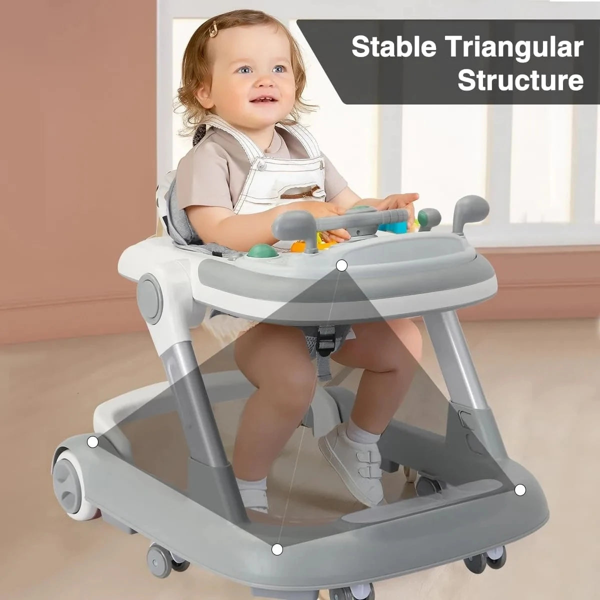 3 in 1 Foldable Baby Walker Anti Tip Toddler Push Walker with Removable Feeding Tray No Battery Anti O Leg