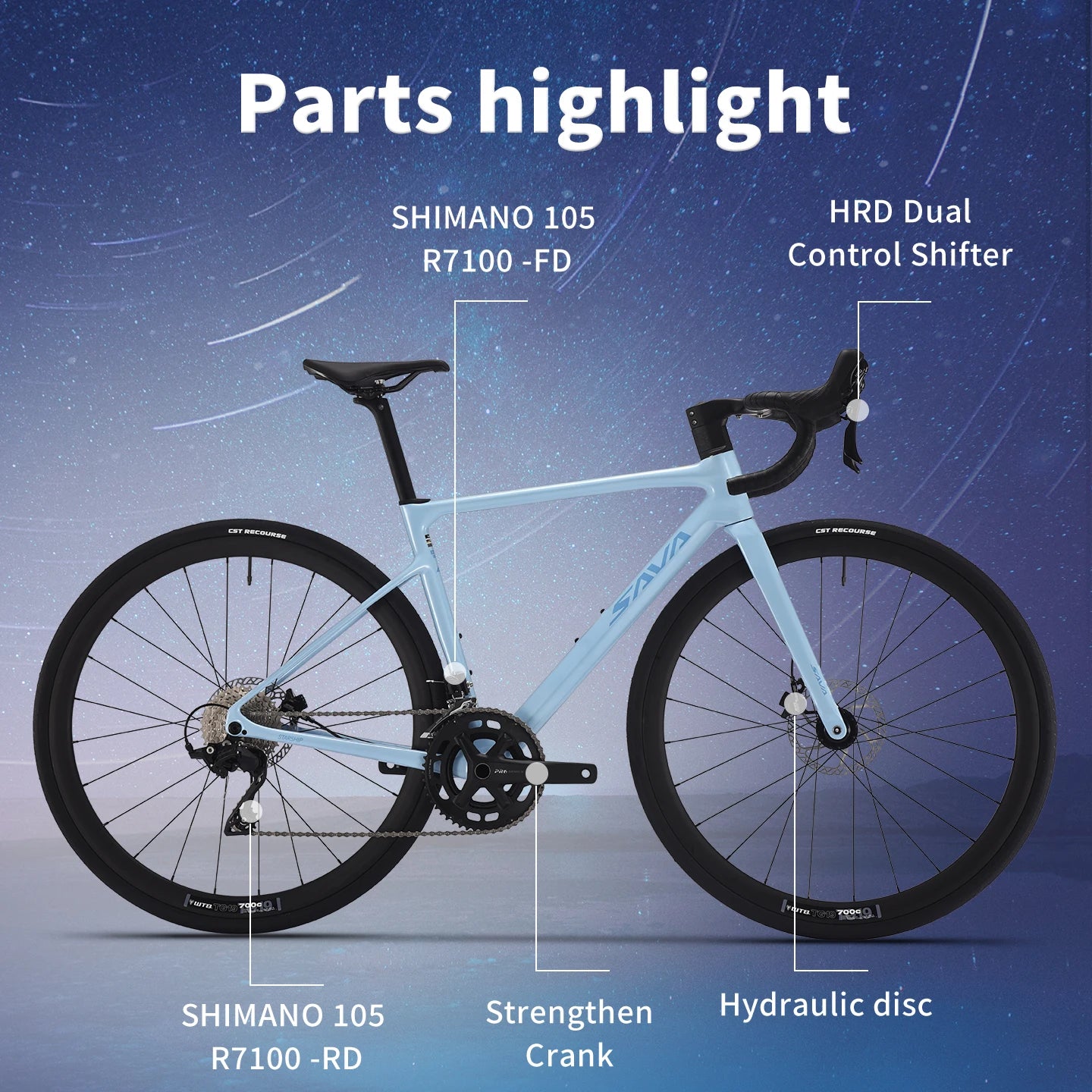 SAVA NEW STAR SHIP Carbon Road Bike, Adult Racing Bike, Equipped With Shimano 105 R7100, 24-Speed Hydraulic oil Brakes