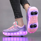 LED Lights Kids Roller Skate Shoes Detachable Boys Girls With 4 Wheels Running Deformation Adults Casual Parkour Skating Shoes