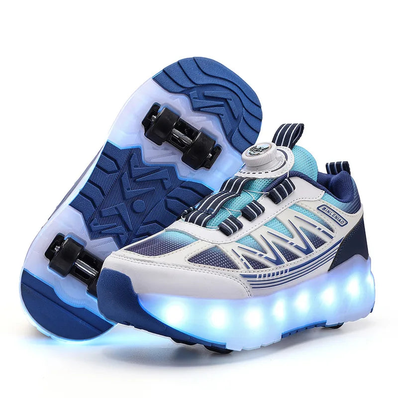 LED Lights Kids Roller Skate Shoes Detachable Boys Girls With 4 Wheels Running Deformation Adults Casual Parkour Skating Shoes