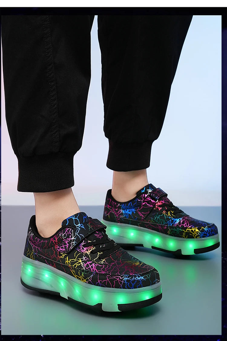 4 Wheel Dual-Use Roller Skates With Detachable Wheels,Sneakers, Boys And Girls Shoes With Wheels,Speed Skate