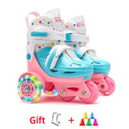 Flash Double Row Roller Skates Shoes Children's Speed Ice Skates Beginner 4-wheel Roller Skates Adjustable Size Rollers for Kids