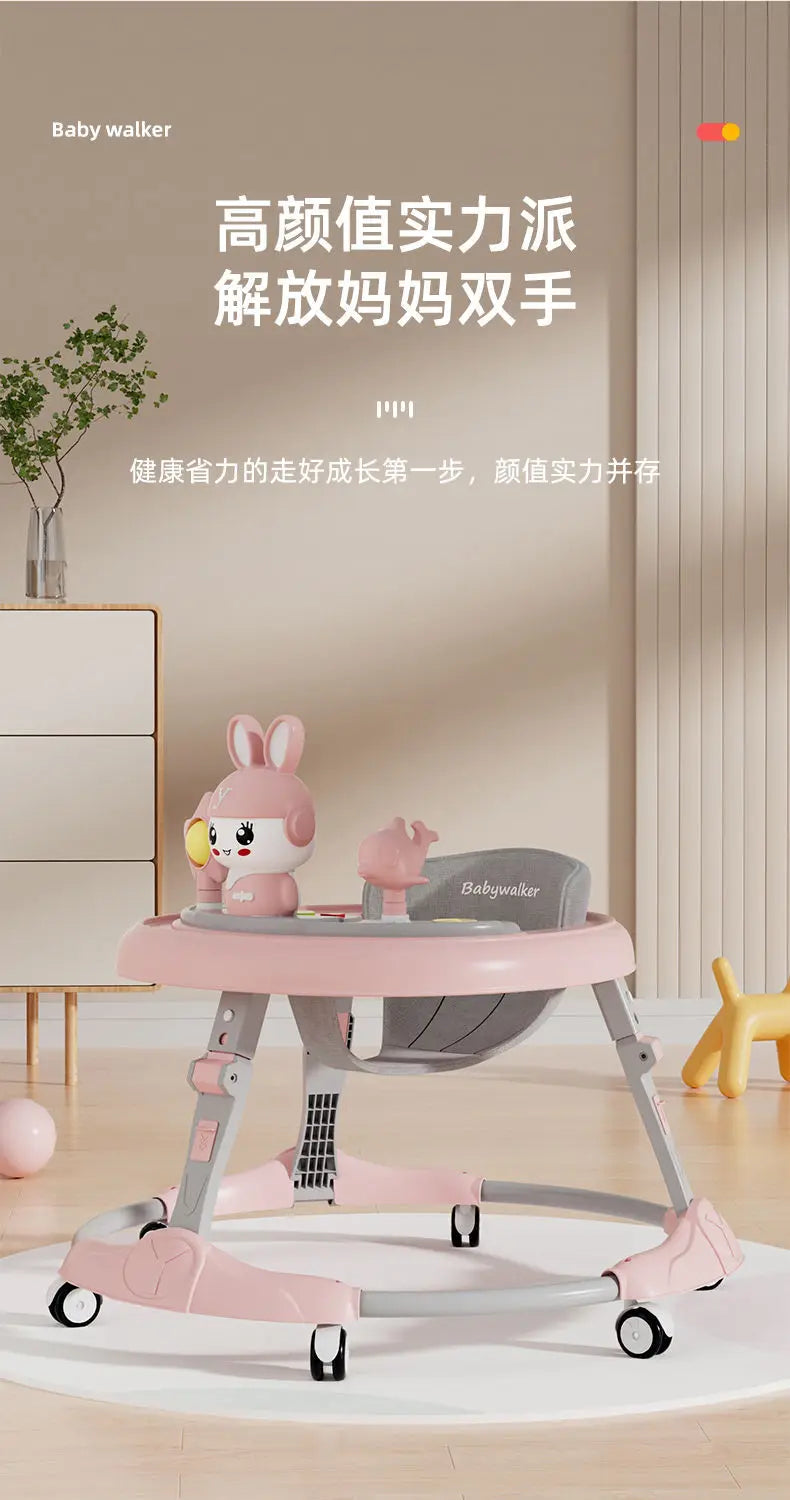 Baby Walker 7-speed Adjustable Music Multi-function Anti-O-leg Anti-rollover Folding Baby Walker for 6-18 Months