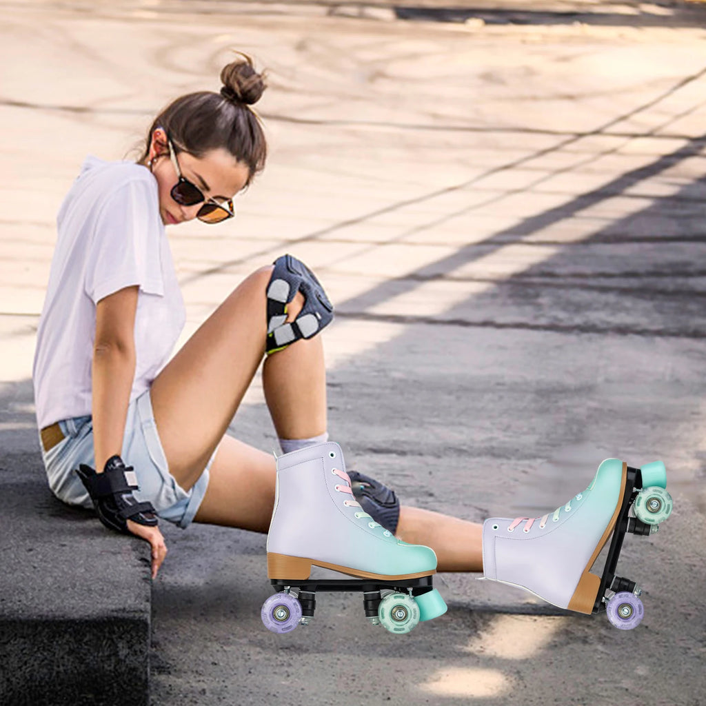 size 32 -41 Leather Double Row Roller Skates Inline Skate Shoes 4 Wheels Sneakers Women Men Adults Outdoor Sports Ice Skating