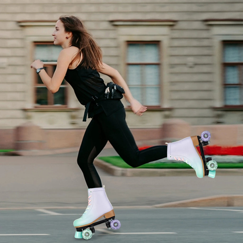 size 32 -41 Leather Double Row Roller Skates Inline Skate Shoes 4 Wheels Sneakers Women Men Adults Outdoor Sports Ice Skating