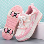 4 Wheels Roller Skate Shoes for Boys Girls Sneakers with Detachable Wheels Sport Shoe for Kids Removable Pulley Skate Skating