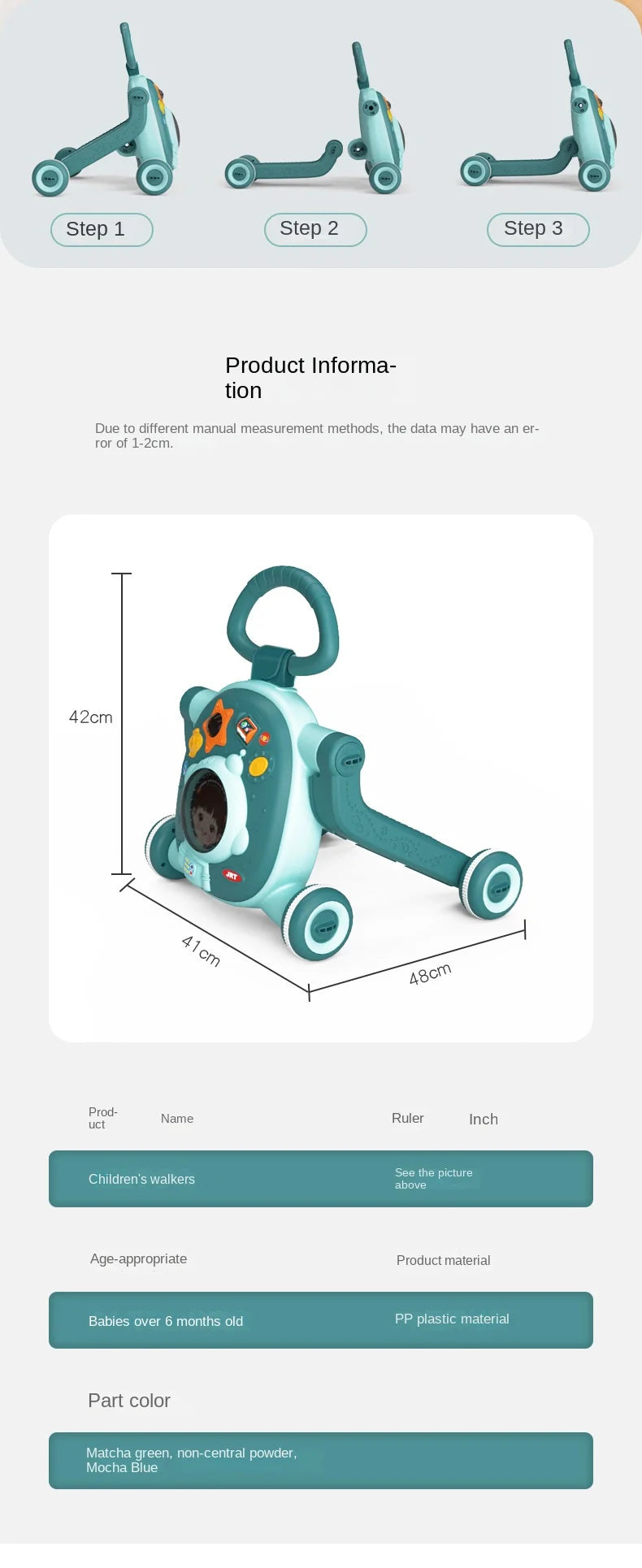 LazyChild Baby Walker Three-In-One Multi-Function Adjustable Children's Stroller Children's Walker Baby Walker DropShipping