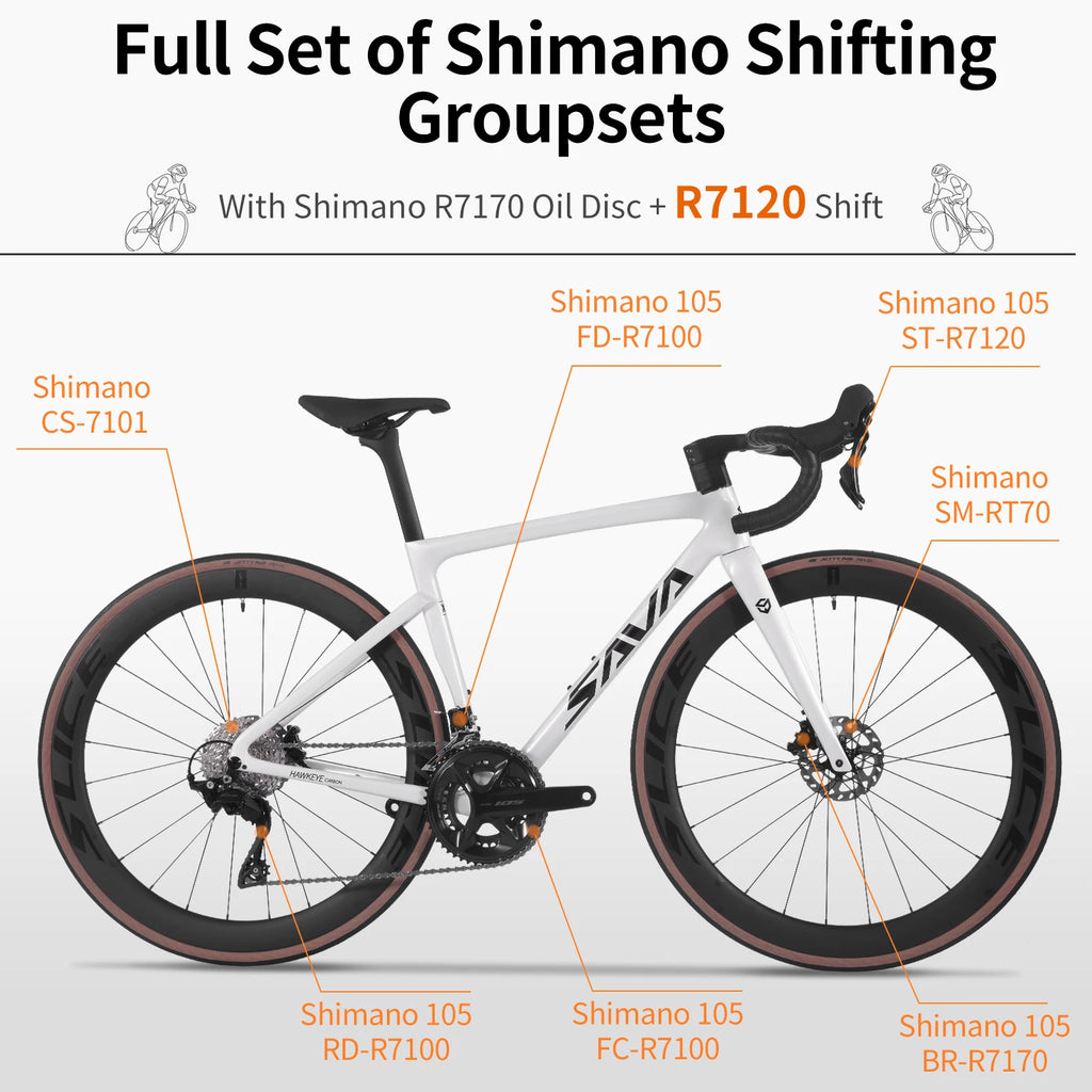 SAVA F20 Carbon Fiber Road Bike, Equipped with 105 R7120 24-Speed Groupset and Hydraulic Disc Brakes Adult Race Bike