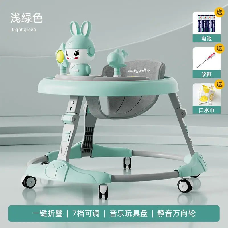 Baby Walker 7-speed Adjustable Music Multi-function Anti-O-leg Anti-rollover Folding Baby Walker for 6-18 Months