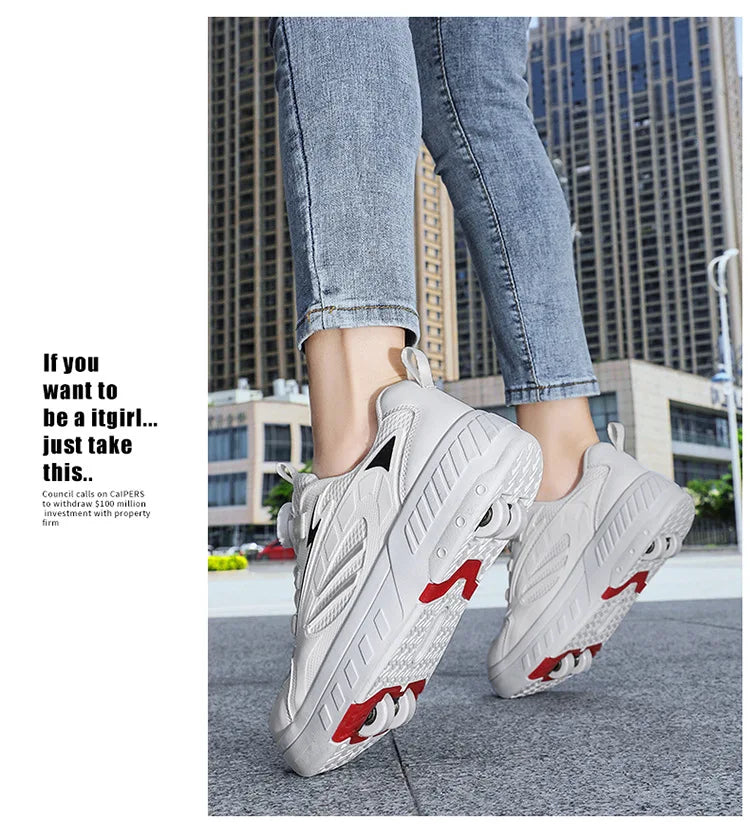 Detachable Wheel Roller Skate Shoes Children's Speed Roller Skates Boys' Sports Racing Sneaker with 2 Wheels Ice Skating Shoes