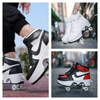 Double Row 4-Wheel Skates Roller Shoes with Wheels Dual-Purpose Racing Roller Sneakers Skateboard Shoes Speed Roller Skate Shoes
