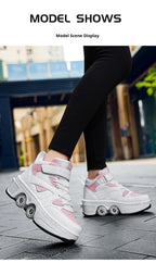 Women's High Top 4 Wheel Roller Shoes Fashionable Unisex Automatic Pop-up Sneakers With Wheels Dual-purpose Skating Casual Shoes