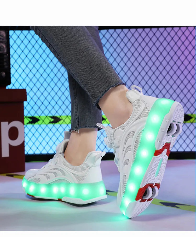 Detachable Wheel Roller Skate Shoes Children's Speed Roller Skates Boys' Sports Racing Sneaker with 2 Wheels Ice Skating Shoes