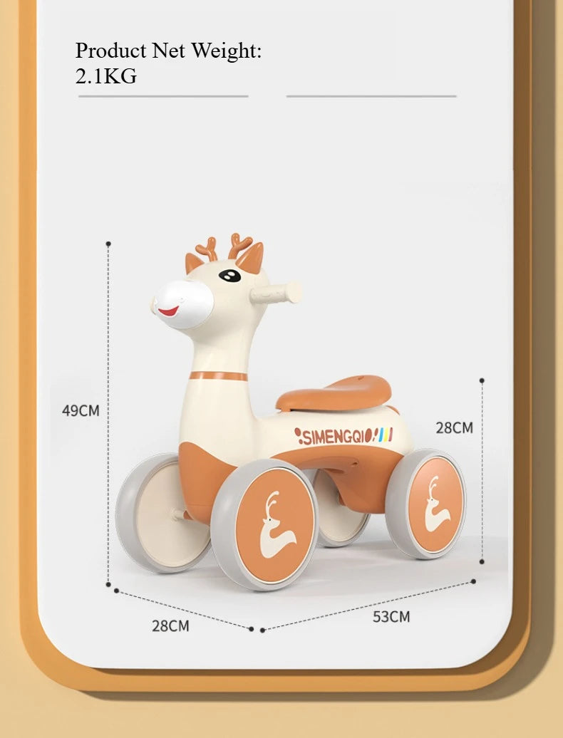 Four Wheels Children Balance Bike with Music Lights Infant Baby Walker Toddler First Bicycle Ride on Toy Gifts for Kids Aged 1-3