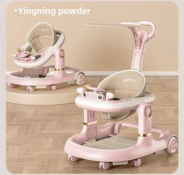 New 4-in-1 Multifunctional Baby Walker Anti-Bow Legs Anti-Tip Design 360° Swivel Silent Wheels Suitable 6-18 Months Solid Color