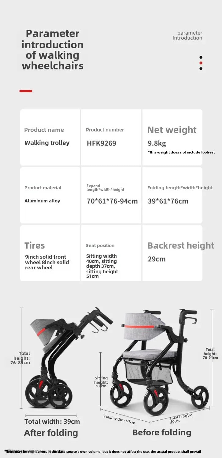 Wheelchair walker special assisted walking for the elderly, rehabilitation walking car, elderly people can push or sit