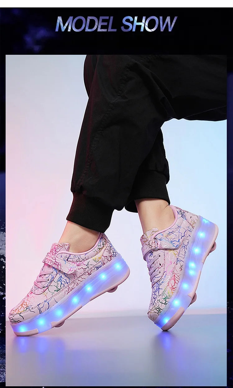 4 Wheel Dual-Use Roller Skates With Detachable Wheels,Sneakers, Boys And Girls Shoes With Wheels,Speed Skate