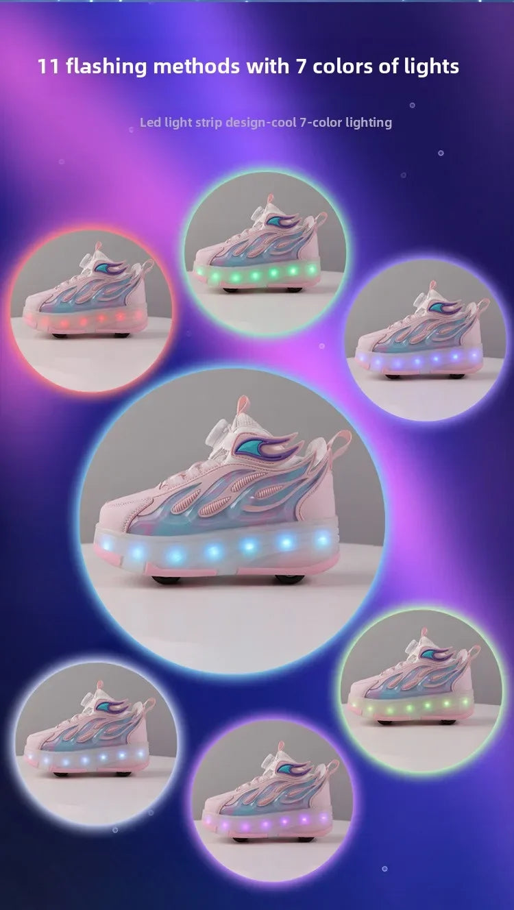Roller Sneakers Kid Sport Gym Footwear Roller Skates 4 Wheels USB Charge Illuminated Shoes Boys Girls Casual Skateboard Shoes
