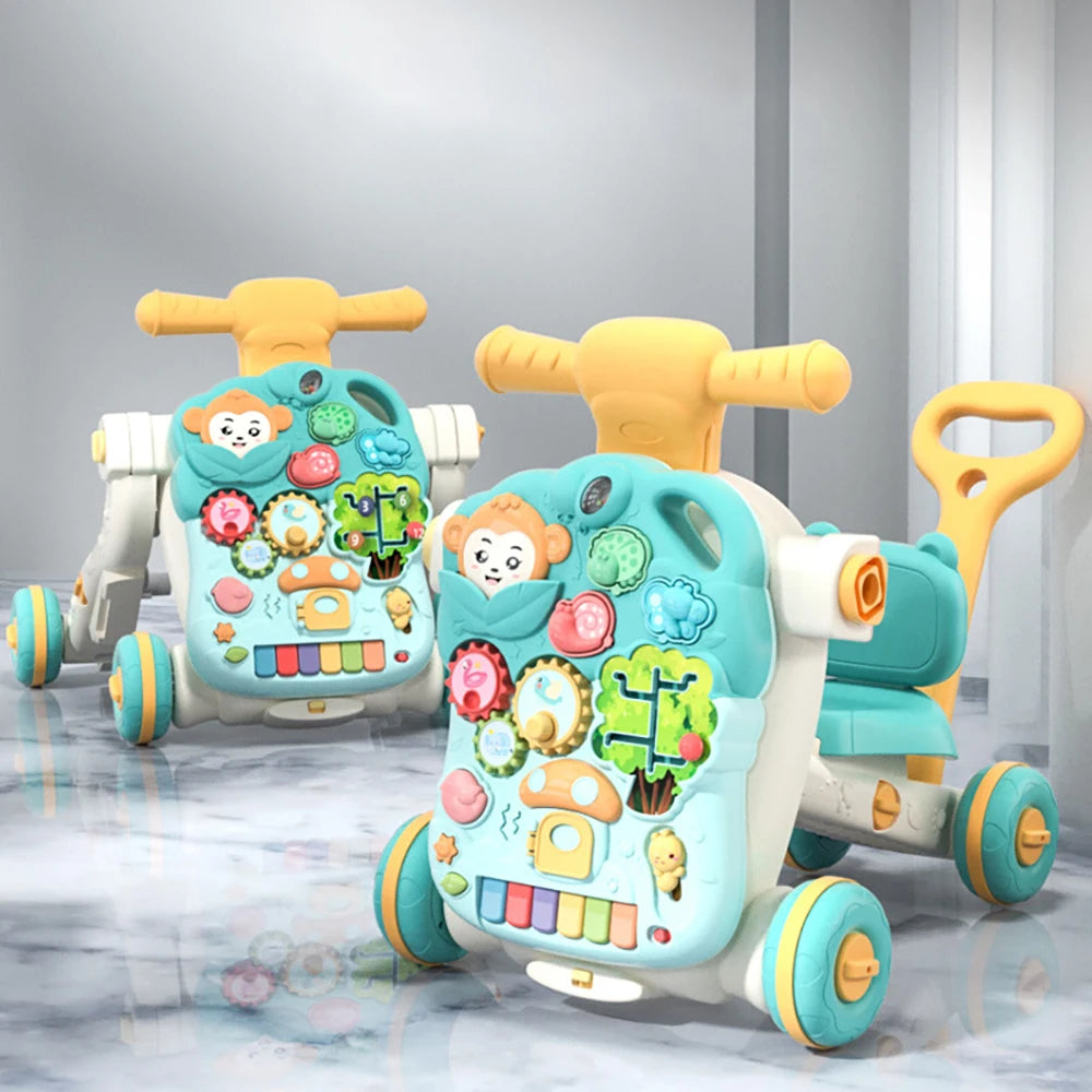 Versatile 5-in-1 Design Baby Walker Portable Toddler Trolley with Toys  6-12 Months Sit-to-Stand Learning Walker