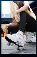 Women's High Top 4 Wheel Roller Shoes Fashionable Unisex Automatic Pop-up Sneakers With Wheels Dual-purpose Skating Casual Shoes