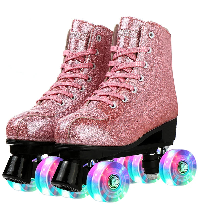 Pink Purple Blue Women Double Row Roller Skates Leather Breathable 4 wheel Sliding Skating Rollers sneakers size 31 32 33 34 35