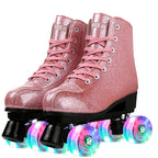 Pink Purple Blue Women Double Row Roller Skates Leather Breathable 4 wheel Sliding Skating Rollers sneakers size 31 32 33 34 35
