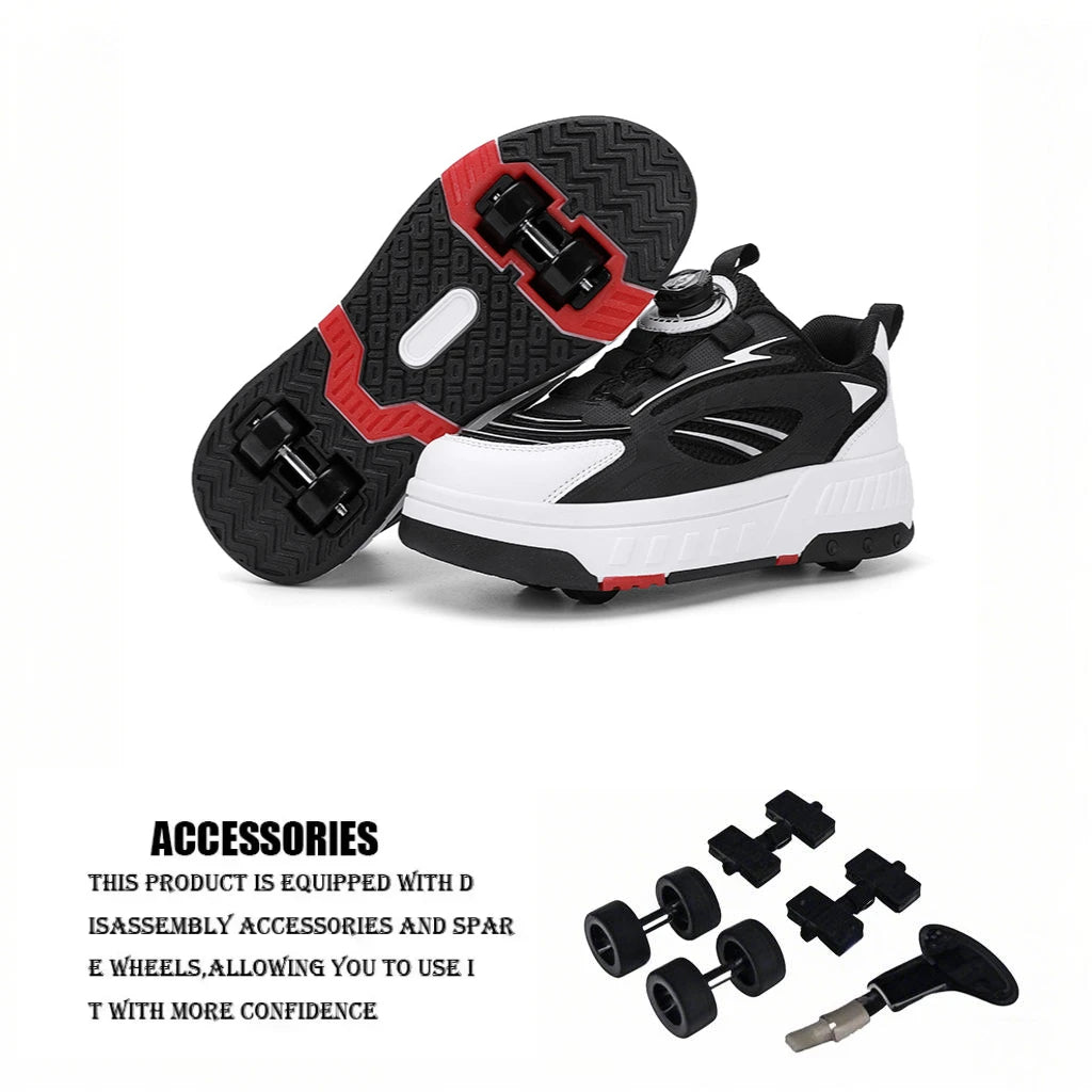 Detachable Wheel Roller Skate Shoes Children's Speed Roller Skates Boys' Sports Racing Sneaker with 2 Wheels Ice Skating Shoes