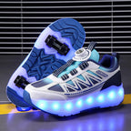 LED Lights Kids Roller Skate Shoes Detachable Boys Girls With 4 Wheels Running Deformation Adults Casual Parkour Skating Shoes