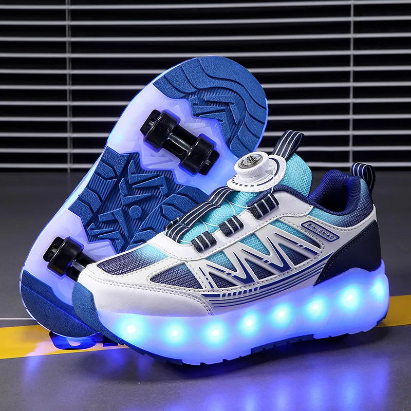 LED Lights Kids Roller Skate Shoes Detachable Boys Girls With 4 Wheels Running Deformation Adults Casual Parkour Skating Shoes