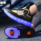 LED Lights Kids Roller Skate Shoes Detachable Boys Girls With 4 Wheels Running Deformation Adults Casual Parkour Skating Shoes