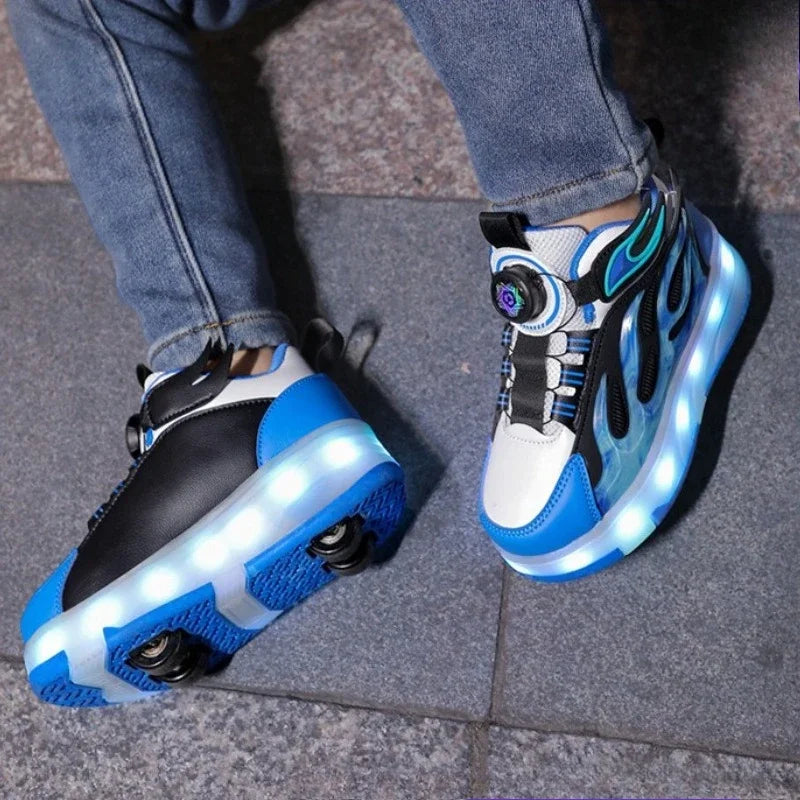 Roller Sneakers Kid Sport Gym Footwear Roller Skates 4 Wheels USB Charge Illuminated Shoes Boys Girls Casual Skateboard Shoes