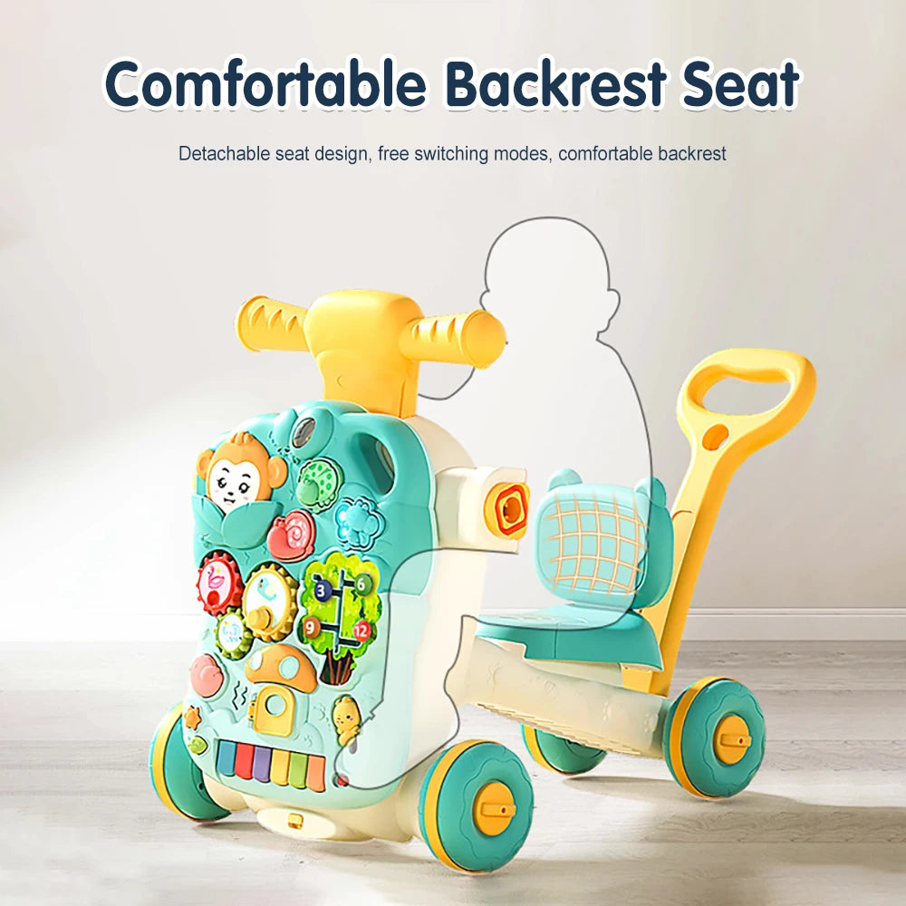 Versatile 5-in-1 Design Baby Walker Portable Toddler Trolley with Toys  6-12 Months Sit-to-Stand Learning Walker