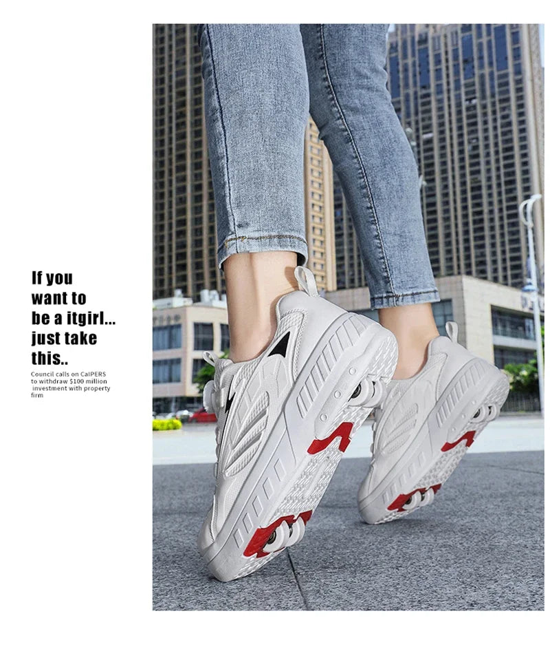 Double Row 4-Wheel Skates Roller Shoes with Wheels Dual-Purpose Roller Sneakers