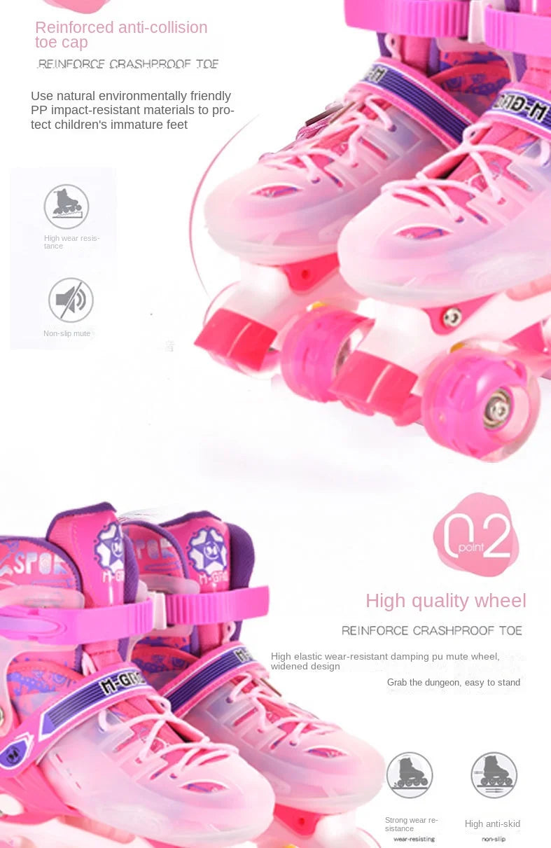 the Skating Shoes Children Beginners Baby Double Row Four-Wheel Boys Girls Roller Kids Skates