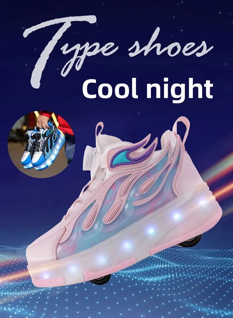 Roller Sneakers Kid Sport Gym Footwear Roller Skates 4 Wheels USB Charge Illuminated Shoes Boys Girls Casual Skateboard Shoes