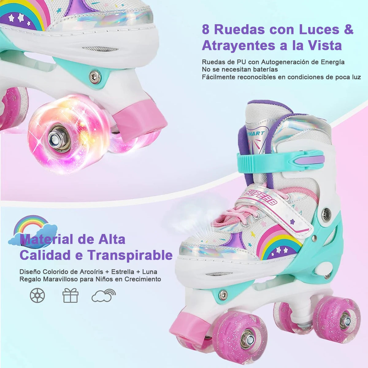 Boys Girls Kids Skates Children Roller Skates Skating Shoes PU Flashing 4 Wheels Roller Skates Sliding Adjustable Quad Sneakers